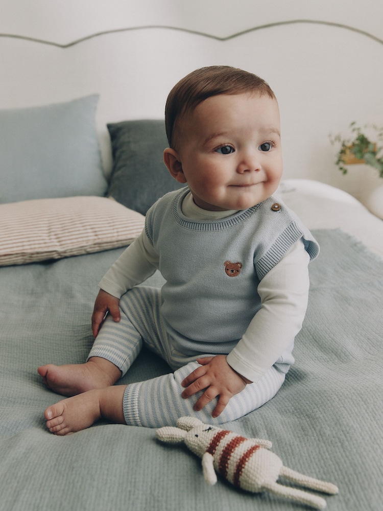 Blue Knit Vest, Bodysuit and Trouser Baby Set (0mths-3yrs) - Image 1 of 22