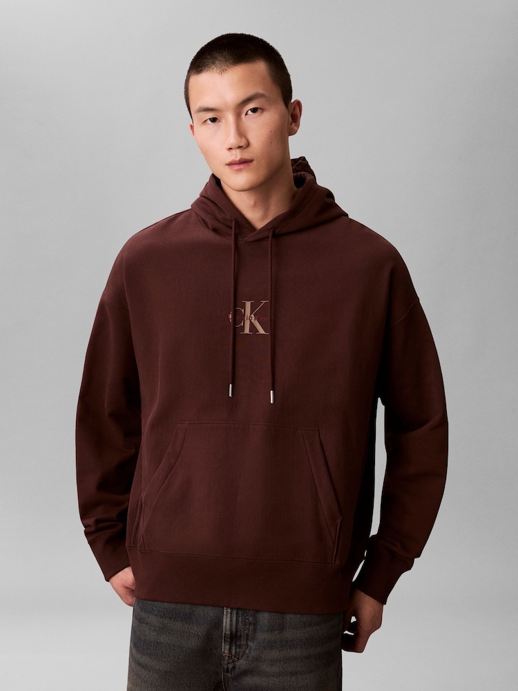 Calvin Klein Brown Monologo Premium Fleece Sweat Top - Image 1 of 6