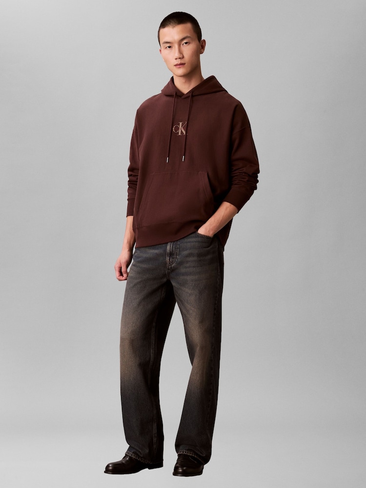 Calvin Klein Brown Monologo Premium Fleece Sweat Top - Image 2 of 6