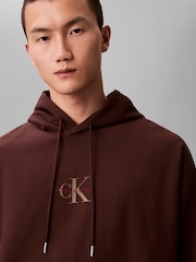 Calvin Klein Brown Monologo Premium Fleece Sweat Top - Image 3 of 6
