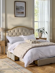 Tweedy Plain Light Natural Rose Buttoned Wooden 3 Drawer Storage Bed Frame - Image 1 of 10