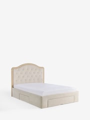 Tweedy Plain Light Natural Rose Buttoned Wooden 3 Drawer Storage Bed Frame - Image 8 of 10