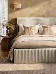 Soft Twill Oyster Natural Emilie Panelled Extra Deep Ottoman Storage Upholstered Bed Frame - Image 1 of 5