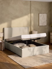 Soft Twill Oyster Natural Emilie Panelled Extra Deep Ottoman Storage Upholstered Bed Frame - Image 2 of 5