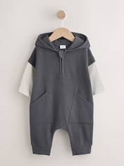 Charcoal Grey Hooded Sweat Baby Romper (0mths-3yrs) - Image 1 of 6