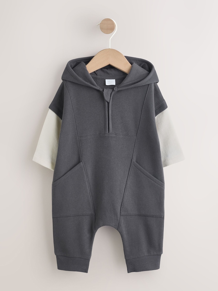 Charcoal Grey Hooded Sweat Baby Romper (0mths-3yrs) - Image 1 of 6