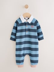Blue Stripe Jersey Rugby Polo Baby Romper (0mths-3yrs) - Image 1 of 6