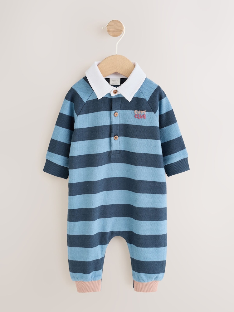 Blue Stripe Jersey Rugby Polo Baby Romper (0mths-3yrs) - Image 1 of 6 Blue Stripe Jersey Rugby Polo Baby Romper (0mths-3yrs) - Image 1 of 6