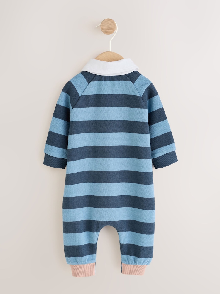 Blue Stripe Jersey Rugby Polo Baby Romper (0mths-3yrs) - Image 2 of 6 Blue Stripe Jersey Rugby Polo Baby Romper (0mths-3yrs) - Image 2 of 6