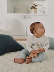 Azul con dinosaurio - Conjunto de top y leggings para bebé (0 meses-2 años) - Imagen 2 de 5