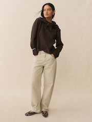 Chocolate Brown Cosy Soft Touch Crew Neck Sweatshirt with Neck Scarf - Image 2 of 10