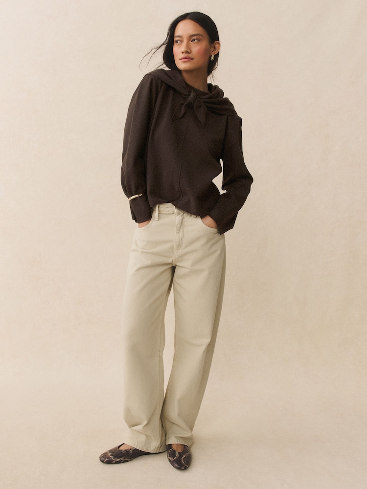 Chocolate Brown Cosy Soft Touch Crew Neck Sweatshirt with Neck Scarf - Image 2 of 10 Chocolate Brown Cosy Soft Touch Crew Neck Sweatshirt with Neck Scarf - Image 2 of 10