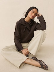 Chocolate Brown Cosy Soft Touch Crew Neck Sweatshirt with Neck Scarf - Image 3 of 10