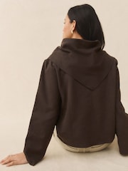Chocolate Brown Cosy Soft Touch Crew Neck Sweatshirt with Neck Scarf - Image 4 of 10