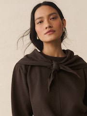 Chocolate Brown Cosy Soft Touch Crew Neck Sweatshirt with Neck Scarf - Image 6 of 10