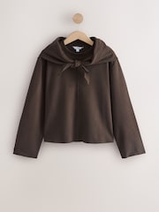 Chocolate Brown Cosy Soft Touch Crew Neck Sweatshirt with Neck Scarf - Image 7 of 10