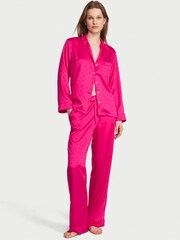 Victoria's Secret Pop Pink Satin Long Pyjamas Set - Image 1 of 2