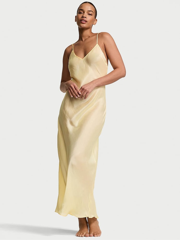 Victoria's Secret Sunny Honey Yellow Sheer Satin Long Slip Dress - Image 1 of 2