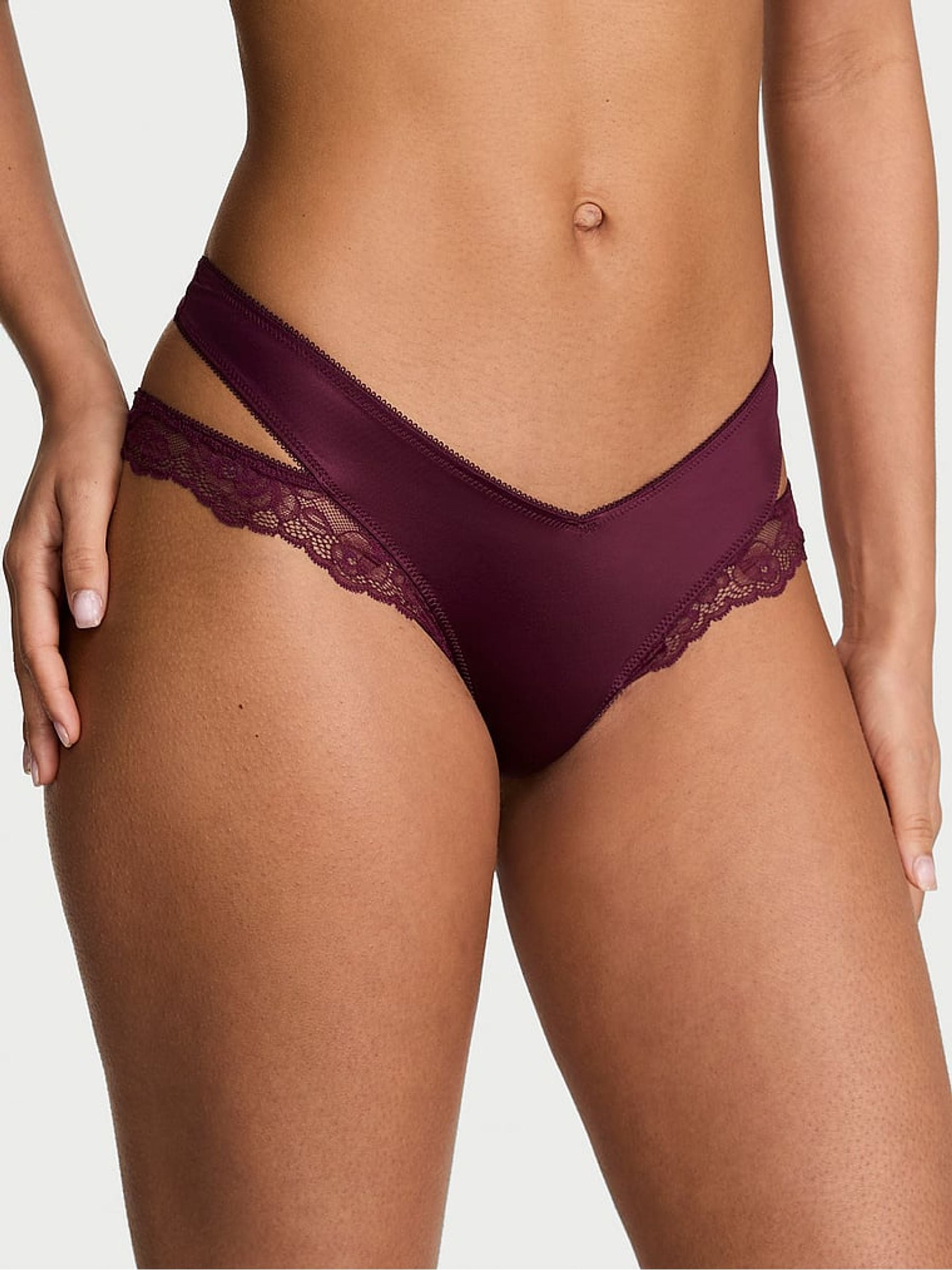 Victoria's Secret Rich Maroon Red Thong Lace Trim Cut Out Knickers