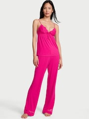 Victoria's Secret Pop Pink Lace Trim Modal Cami & Trousers Set - Image 1 of 2