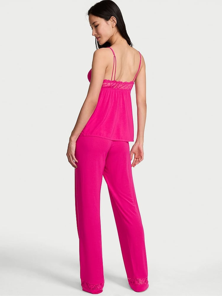 Victoria's Secret Pop Pink Lace Trim Modal Cami & Trousers Set - Image 2 of 2