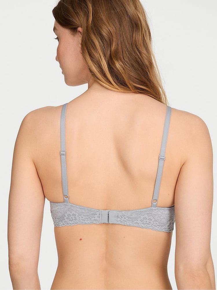 Victoria's Secret Medium Heather Grey Lightly Lined Non Wired Cotton Lace Trim Bra - Image 3 of 3 Victoria's Secret Medium Heather Grey Lightly Lined Non Wired Cotton Lace Trim Bra - Image 3 of 3
