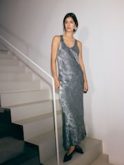 BHOEM Grey Premium Satin Jacquard Midi Dress - Image 1 of 5
