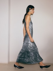 BHOEM Grey Premium Satin Jacquard Midi Dress - Image 2 of 5