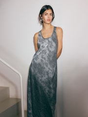 BHOEM Grey Premium Satin Jacquard Midi Dress - Image 3 of 5