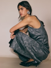 BHOEM Grey Premium Satin Jacquard Midi Dress - Image 4 of 5