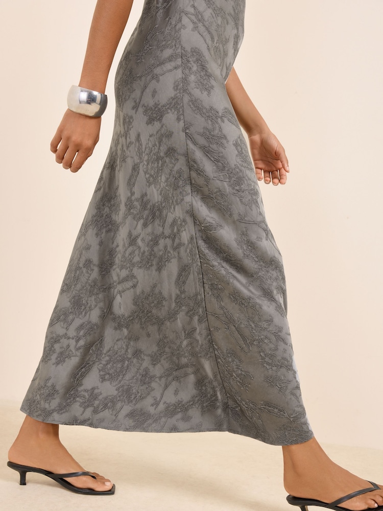 grey jacquard dress Alex Evenings One Shoulder Jacquard Gown SAGE MULTI / 16