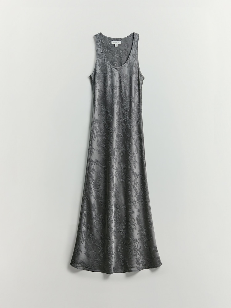 BHOEM Grey Premium Satin Jacquard Midi Dress - Image 7 of 7