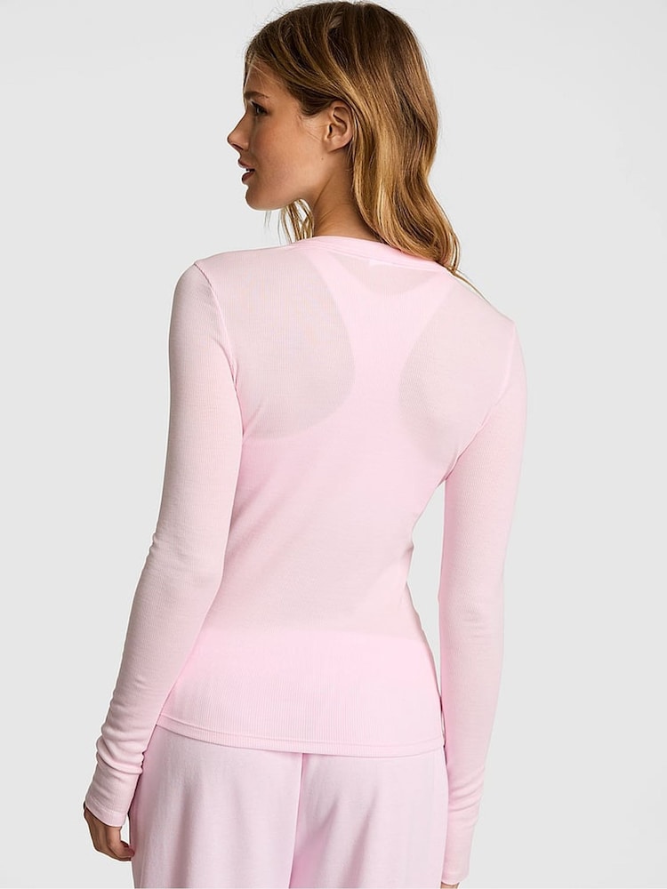 Victoria's Secret Pink Pink Tulip Ribbed Long Sleeve T-Shirt - Image 2 of 2 Victoria's Secret Pink Pink Tulip Ribbed Long Sleeve T-Shirt - Image 2 of 2