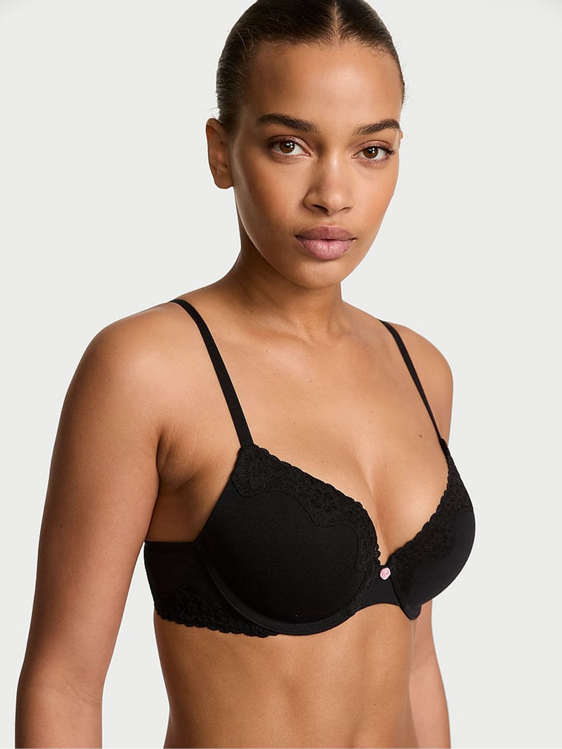 Victoria's Secret Black Full Cup Push Up Cotton Lace Trim Bra