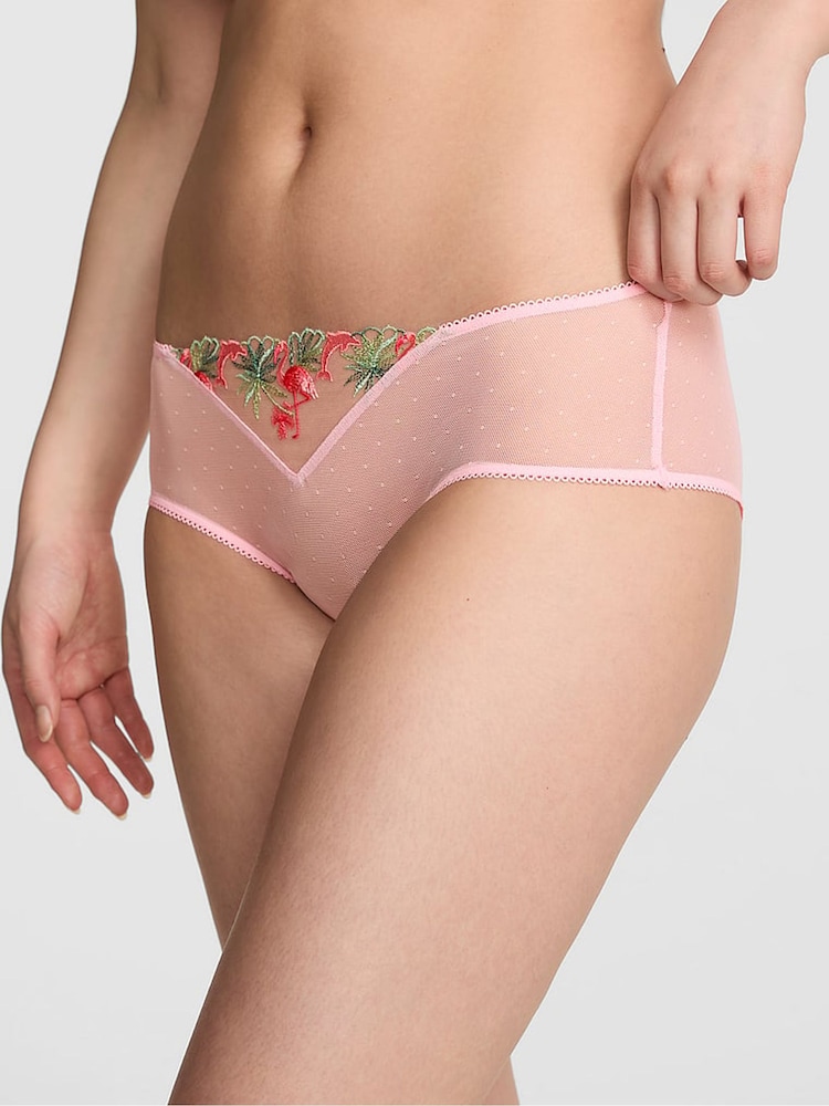 Victoria's Secret Pink Pink Cheeky Flamingo Embroidery Knickers - Image 2 of 3
