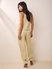 BHOEM Ecru Satin Jacquard Trousers With Lace Up Detail - Image 5 of 6