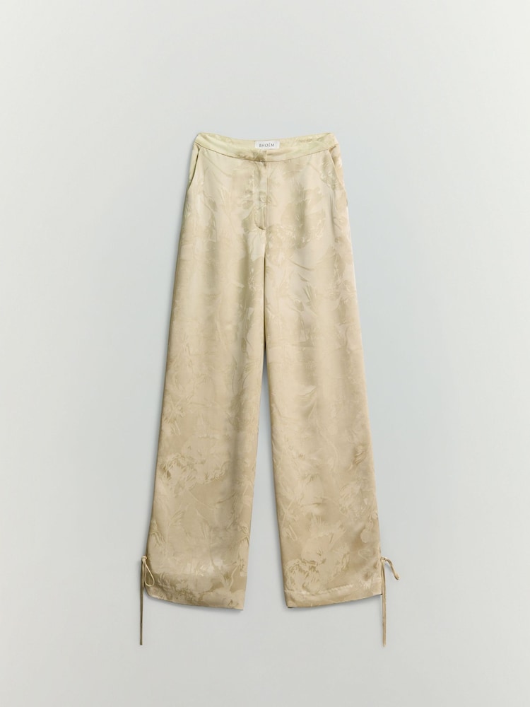 BHOEM Ecru Satin Jacquard Trousers With Lace Up Detail - Image 6 of 6