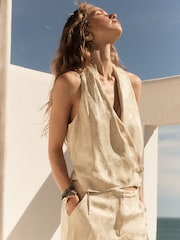 Satin Jacquard V-Neck Wrap Top - Imaginea 1 din 5