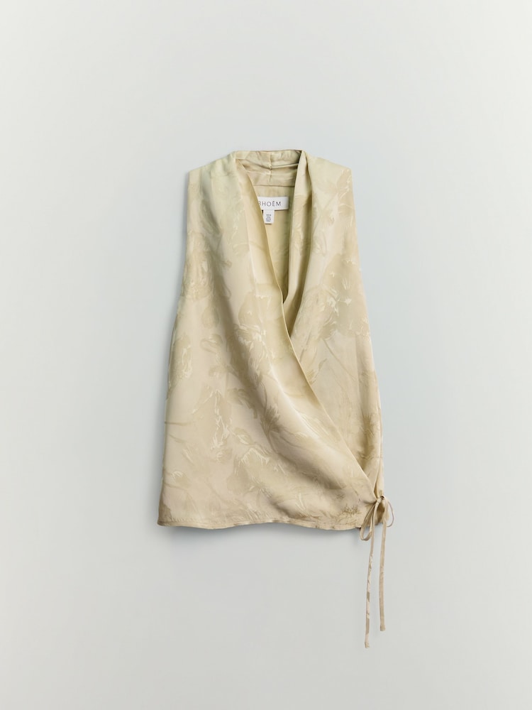 BHOEM Ecru Satin Jacquard V-Neck Wrap Top - Image 8 of 8