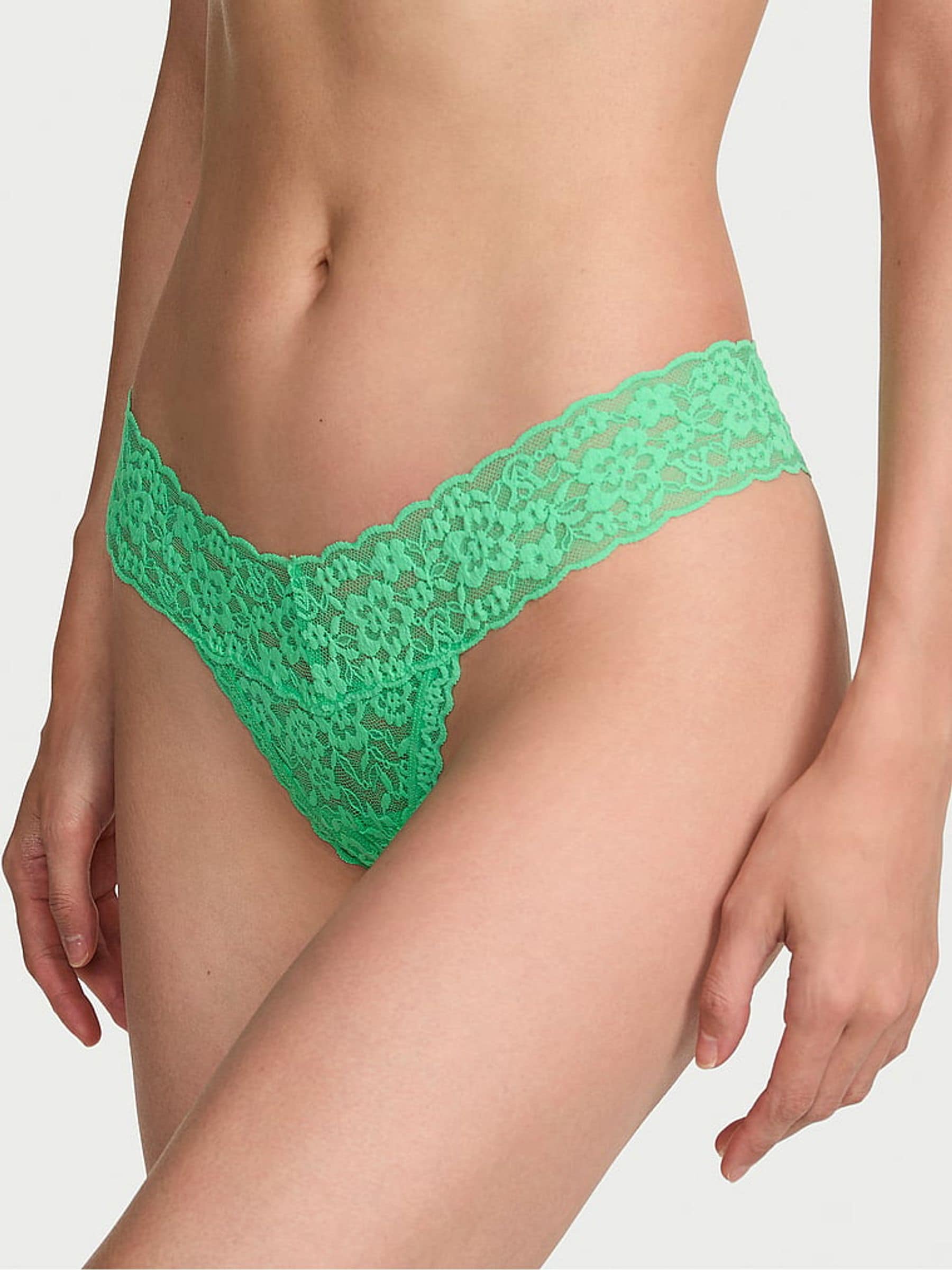 Victoria's Secret Green Grove Thong Lace Strappy Back Knickers