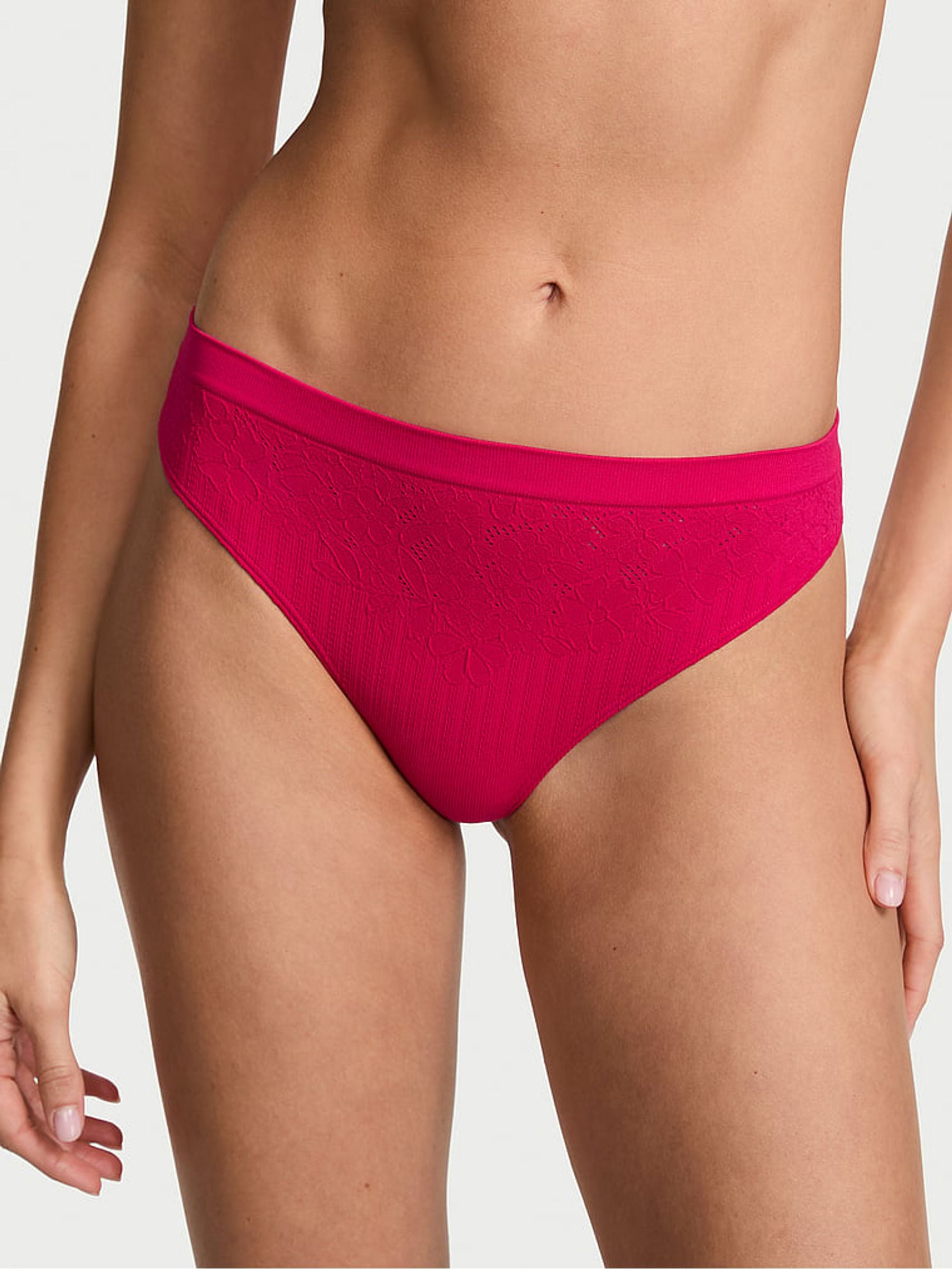 Victoria's Secret Vibrant Fuchsia Pink Thong Floral Ribbed Knickers