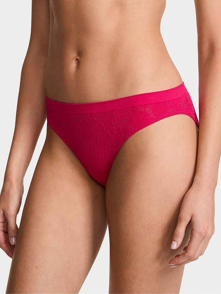 Victoria's Secret Vibrant Fuchsia Pink Bikini Floral Ribbed Knickers - Image 1 of 2