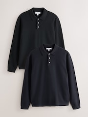 Musta/Navy Sininen - Essential Knitted Polo Shirts 2 Pack - Kuva 1 / 5