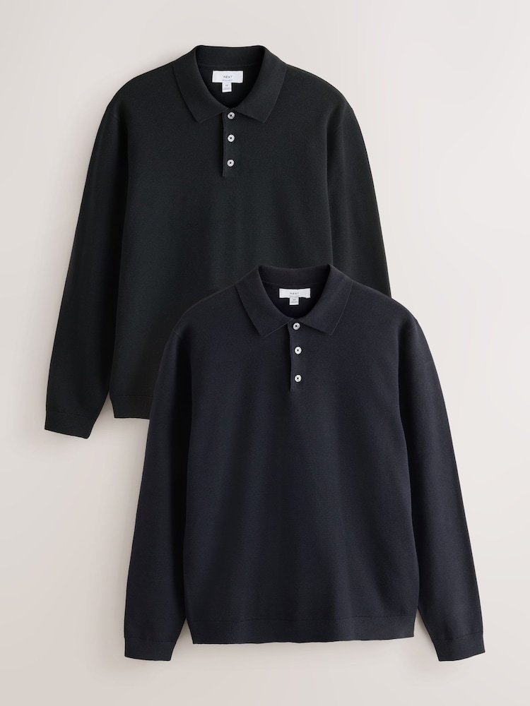 Musta/Navy Sininen - Essential Knitted Polo Shirts 2 Pack - Kuva 1 / 5
