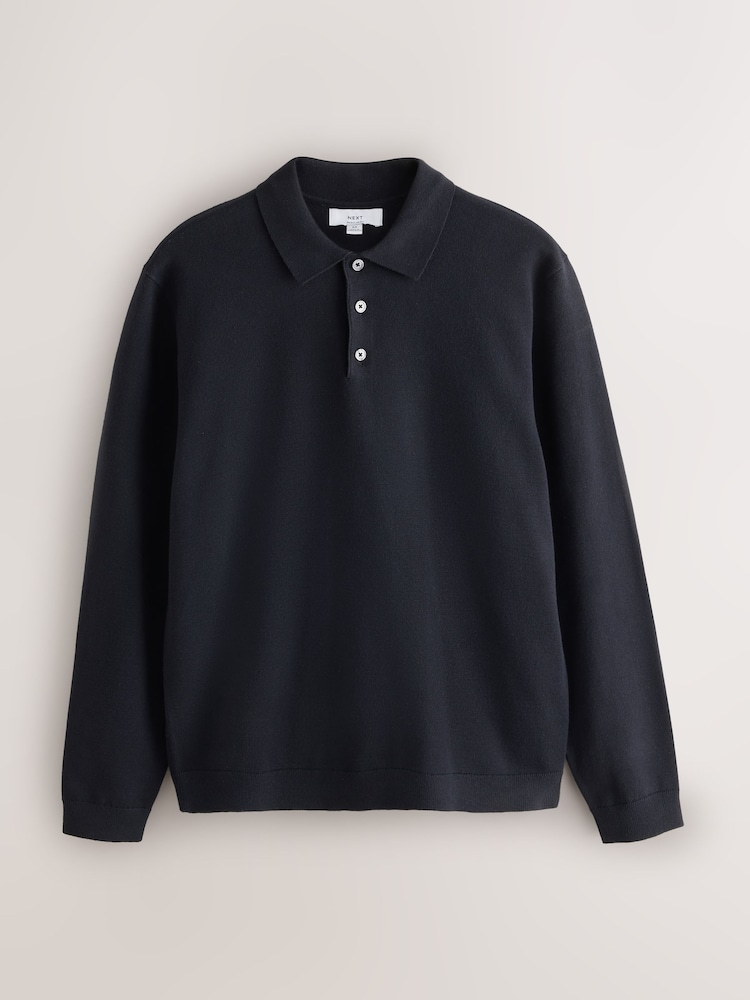 Neutral/Navy Blue Essential Knitted Polo Shirts 2 Pack - Image 2 of 5 Neutral/Navy Blue Essential Knitted Polo Shirts 2 Pack - Image 2 of 5
