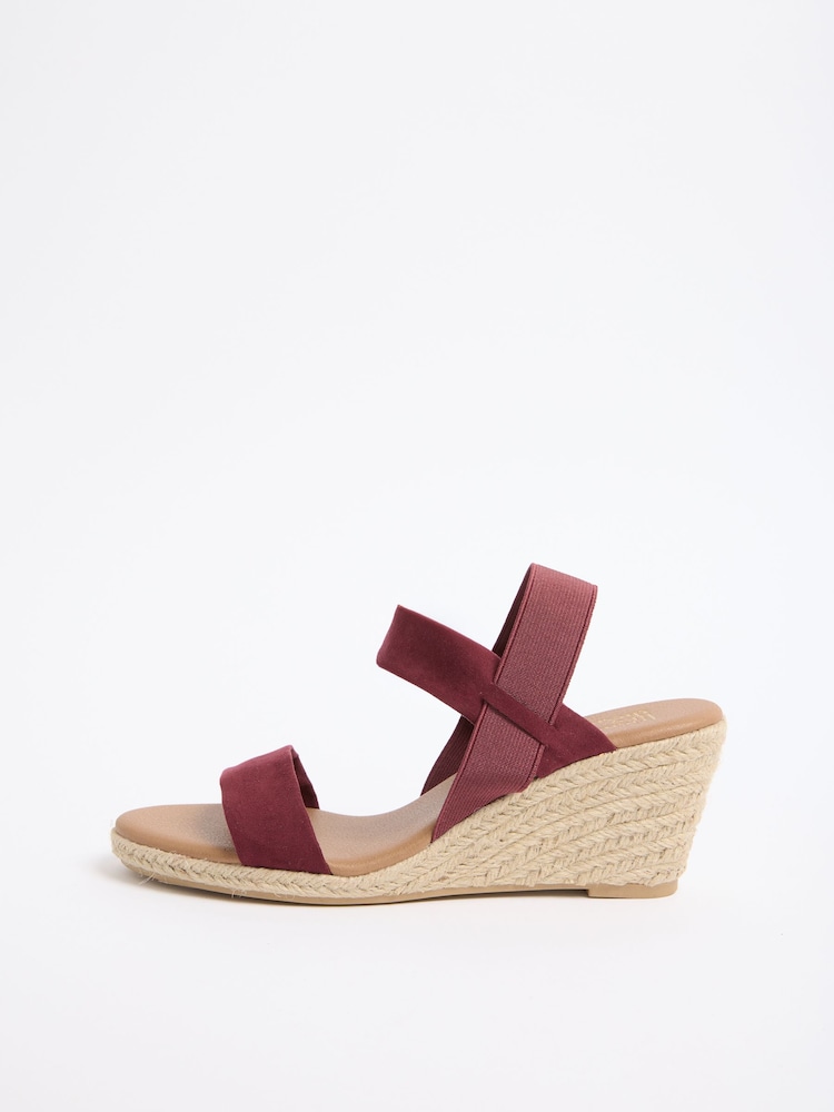 Friends Like These Faux Suede Burgundy Red Standard Fit Elastic Mid Wedge Comfort Casual Espadrille Sandals - Image 6 of 6 Friends Like These Faux Suede Burgundy Red Standard Fit Elastic Mid Wedge Comfort Casual Espadrille Sandals - Image 6 of 6