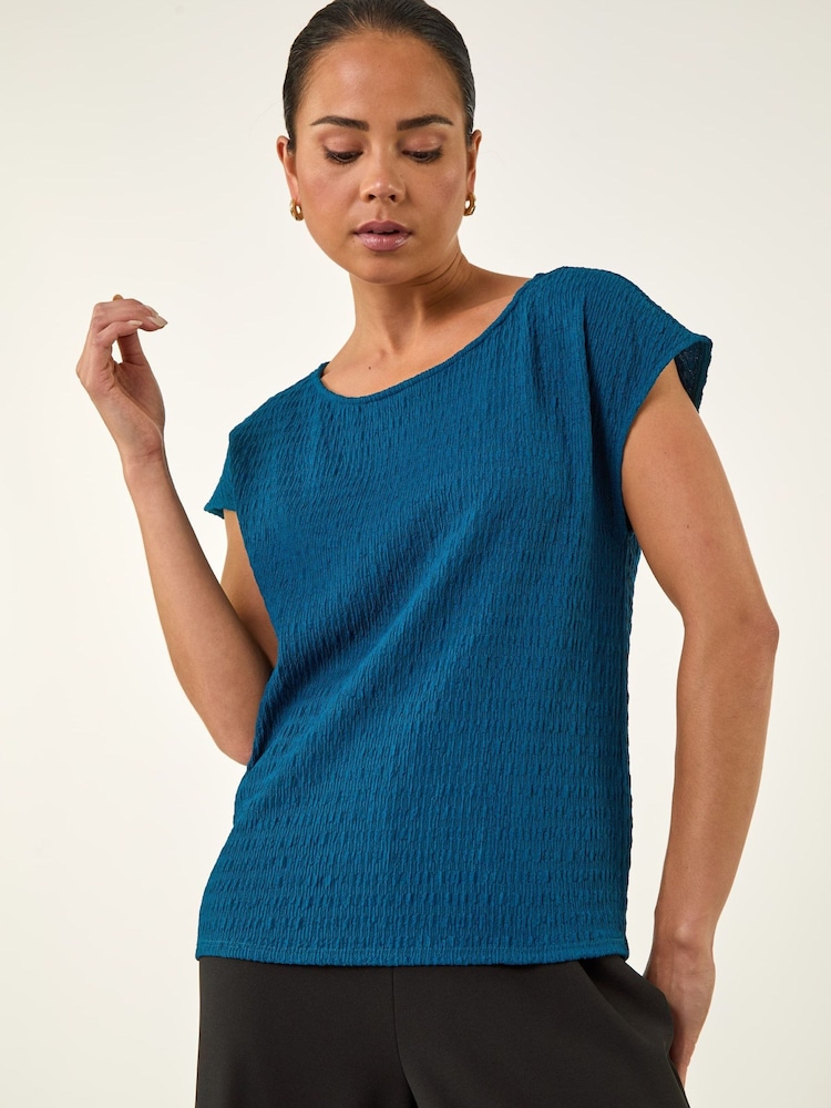 Roman Blue Petite Sleeveless Textured Stretch T-Shirt - Image 1 of 5 Roman Blue Petite Sleeveless Textured Stretch T-Shirt - Image 1 of 5