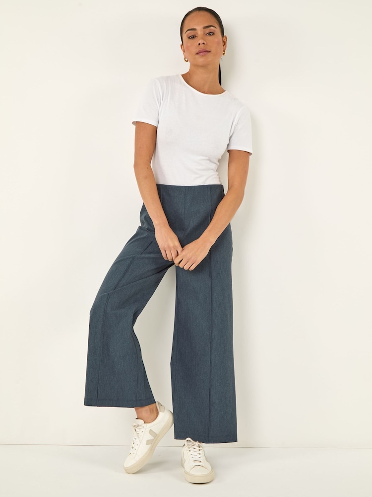 Roman Blue Petite Pintuck Wide Leg Stretch Trousers - Image 1 of 5 Roman Blue Petite Pintuck Wide Leg Stretch Trousers - Image 1 of 5
