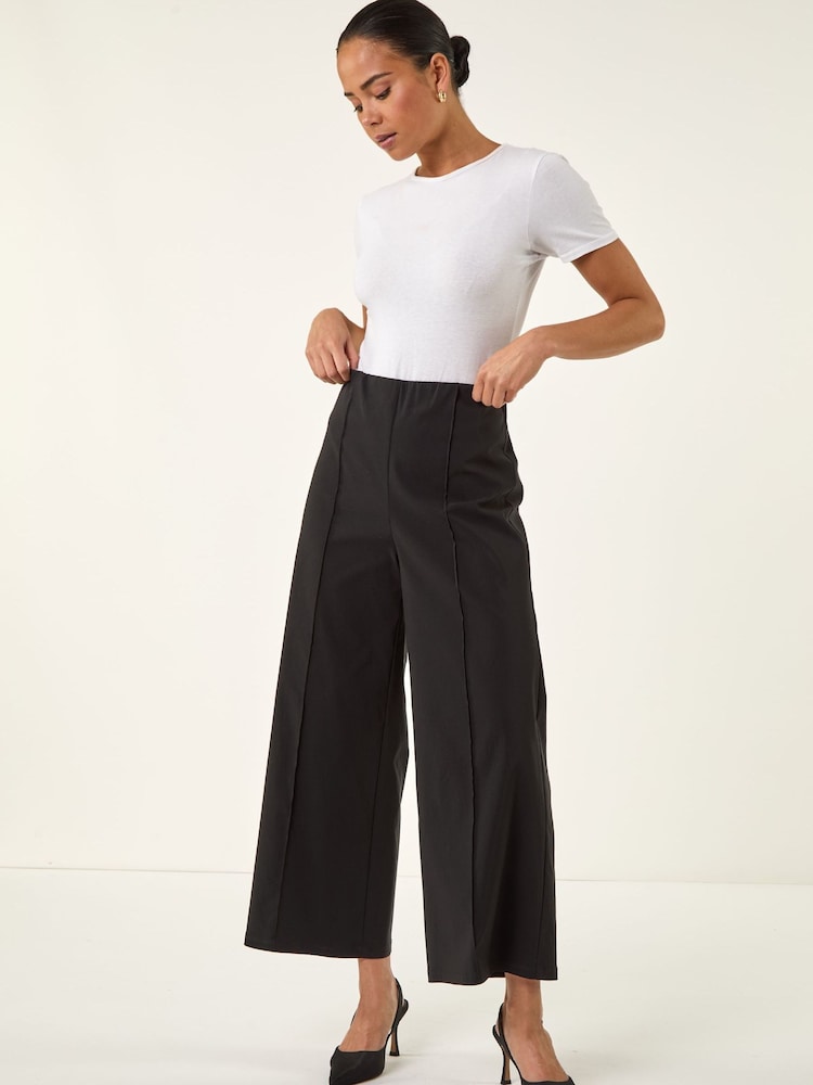 Roman Black Petite Pintuck Wide Leg Stretch Trousers - Image 2 of 5 Roman Black Petite Pintuck Wide Leg Stretch Trousers - Image 2 of 5