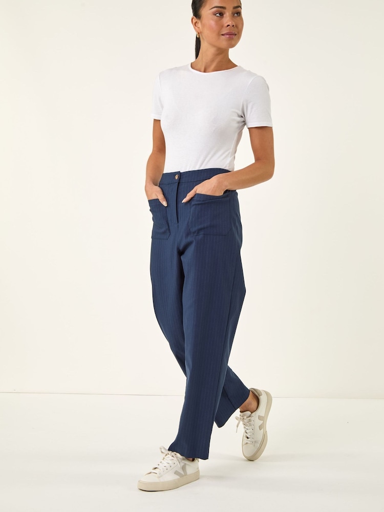 Roman Blue Petite Stripe Print Bengaline Stretch Trousers - Image 1 of 5